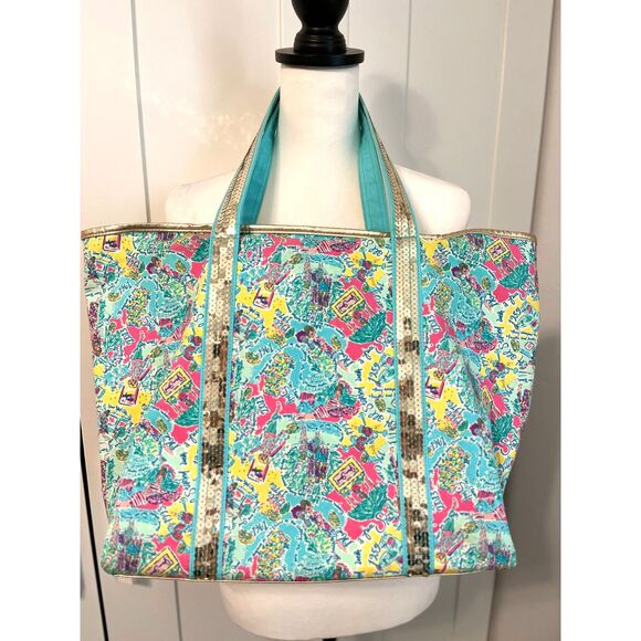 Lilly Pulitzer In The Beginning Gold Sparkle Tote Bag – Gold Sequin Trim - Picture 15 of 16